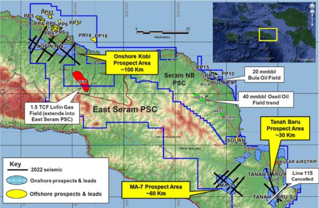 East Seram, area showing location of onshore seismic survey